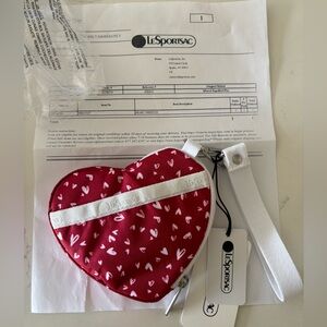 NWT LeSportsac Red Heart Wristlet Pouch with White Strap